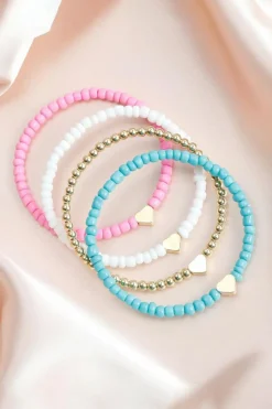 Discount Dear-Lover Heart Beaded Multi Layered Bracelet Set Pink