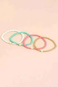 Discount Dear-Lover Heart Beaded Multi Layered Bracelet Set Pink