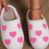 Sale Dear-Lover Heart Pattern Valentines Fuzzy Winter Slippers Pink