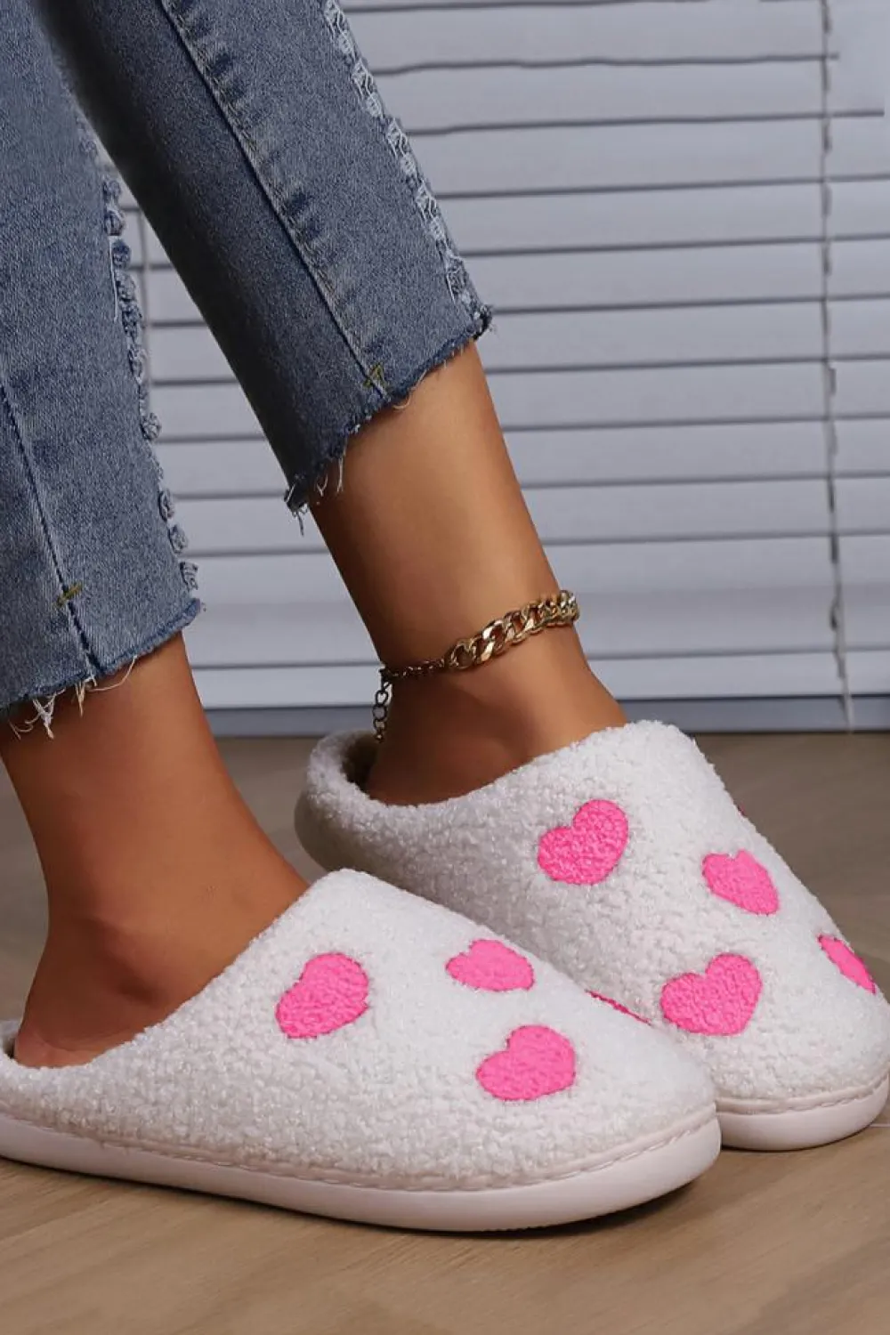 Sale Dear-Lover Heart Pattern Valentines Fuzzy Winter Slippers Pink