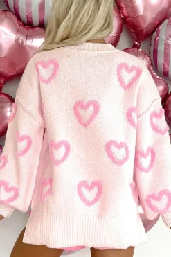 Outlet Dear-Lover Heart Shape Bubble Sleeve Baggy Sweater Pink