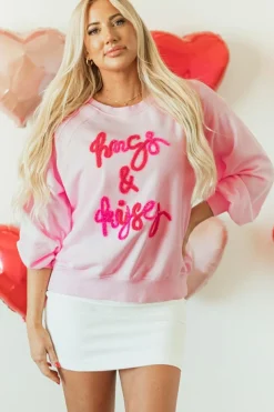 Online Dear-Lover Hugs and Kisses Pop Up Embroidered Raglan Sleeve Sweatshirt Pink