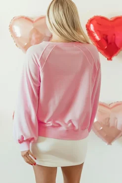 Online Dear-Lover Hugs and Kisses Pop Up Embroidered Raglan Sleeve Sweatshirt Pink