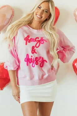 Online Dear-Lover Hugs and Kisses Pop Up Embroidered Raglan Sleeve Sweatshirt Pink