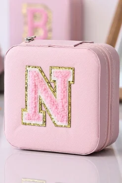 Hot Dear-Lover Initial N Chenille Square Jewelry Box Pink