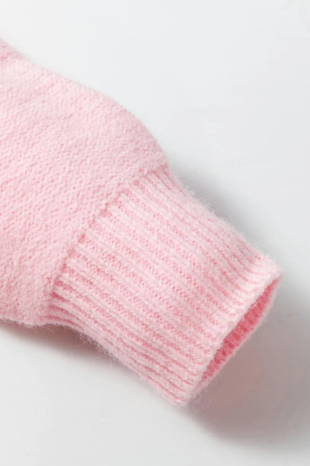Discount Dear-Lover Knitted Flower Pattern Ribbed Edge Sweater Pink