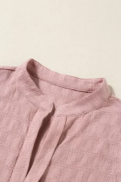 Fashion Dear-Lover Lattice Textured Split Neck Tank Top Pink