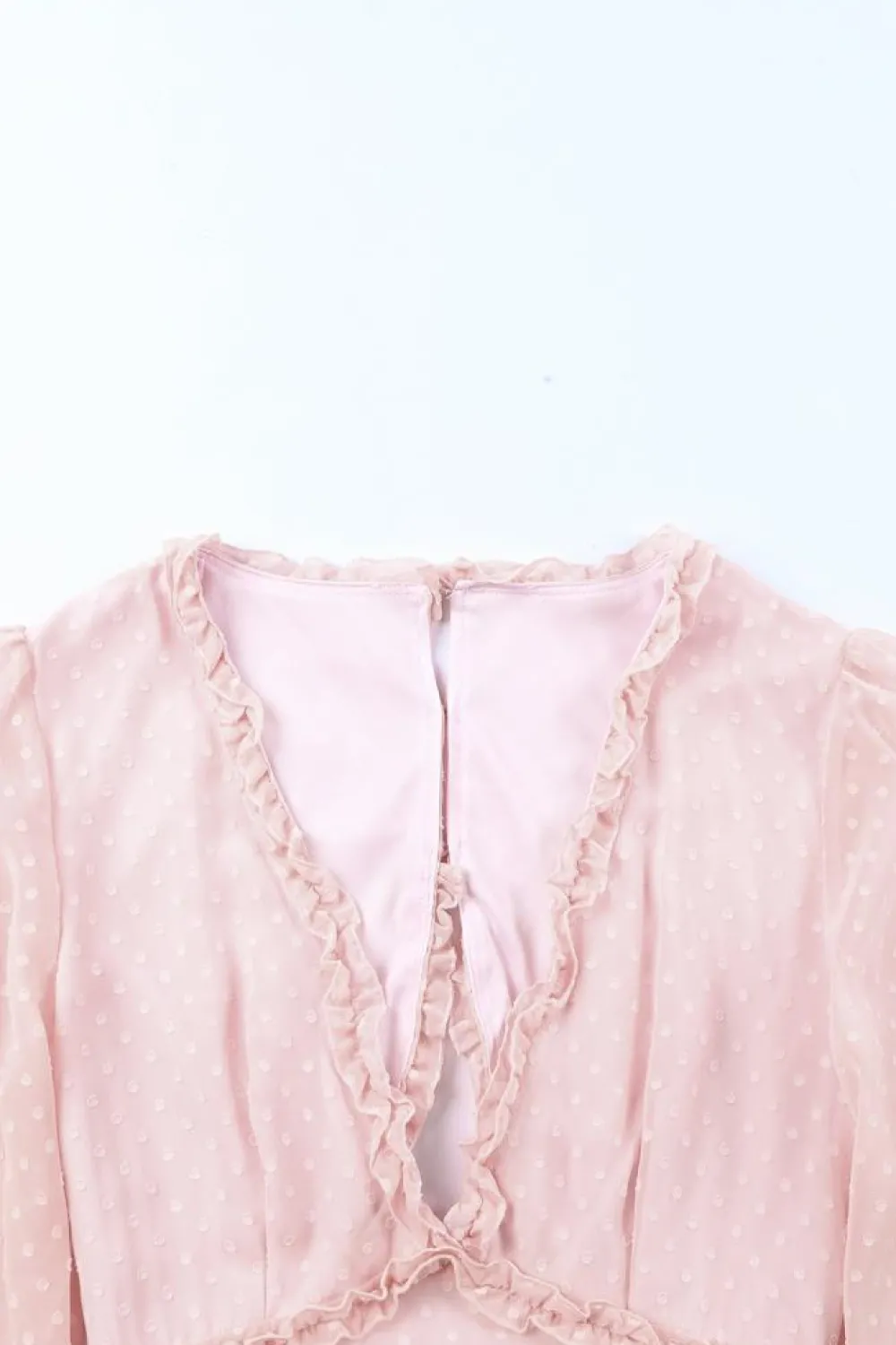 Online Dear-Lover Layered Ruffled Open Back Puff Sleeve Swiss Dot Mini Dress Pink