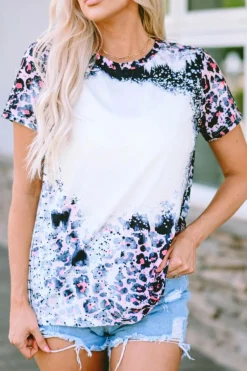 Outlet Dear-Lover Leopard Dyed Print Bleached Blank Tee Pink