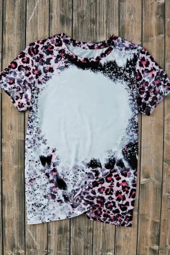 Outlet Dear-Lover Leopard Dyed Print Bleached Blank Tee Pink
