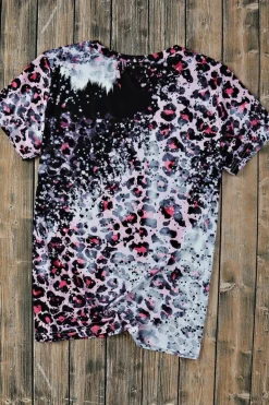 Outlet Dear-Lover Leopard Dyed Print Bleached Blank Tee Pink