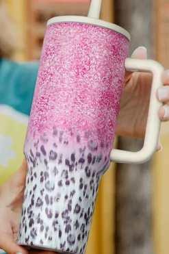Discount Dear-Lover Leopard Gradient 40oz Stainless Steel Thermos Travel Cup Pink