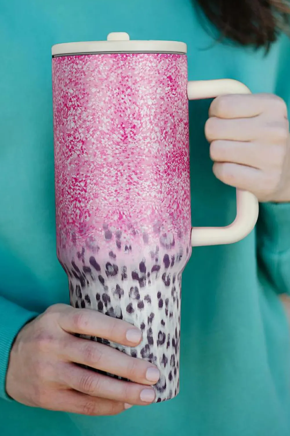 Discount Dear-Lover Leopard Gradient 40oz Stainless Steel Thermos Travel Cup Pink
