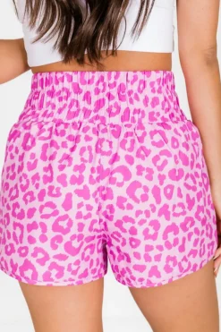 Outlet Dear-Lover Leopard High Waisted Athletic Shorts Pink