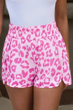 Outlet Dear-Lover Leopard High Waisted Athletic Shorts Pink