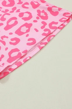 Online Dear-Lover Leopard Long Sleeve Satin Tie Shorts Two Piece Set Pink