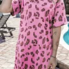 New Dear-Lover Leopard Mineral Wash Side Pocket Shift Mini Dress Pink