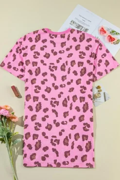 New Dear-Lover Leopard Mineral Wash Side Pocket Shift Mini Dress Pink