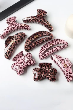 Online Dear-Lover Leopard Print Bow Knot Shape Hair Claw Clip Pink
