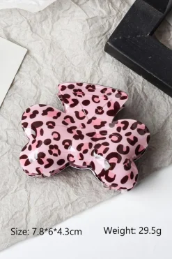 Online Dear-Lover Leopard Print Bow Knot Shape Hair Claw Clip Pink