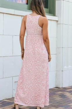 Fashion Dear-Lover Leopard Print Pocketed Sleeveless Maxi Dress Pink