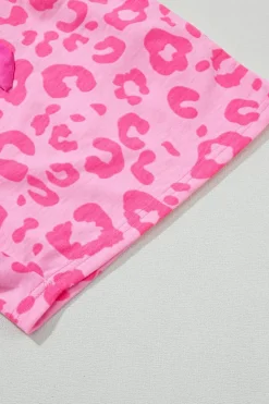 Outlet Dear-Lover Leopard Print Tee and Satin Tie Shorts Lounge Set Pink