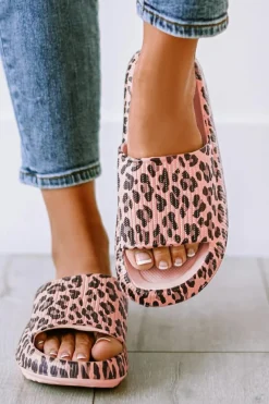 Online Dear-Lover Leopard Print Thick Sole Slip On Slippers Pink