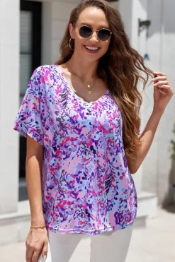 Sale Dear-Lover Loose Painted Floral Tee Pink