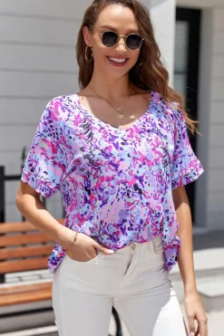 Sale Dear-Lover Loose Painted Floral Tee Pink