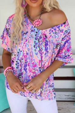 Sale Dear-Lover Loose Painted Floral Tee Pink