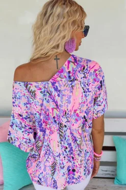 Sale Dear-Lover Loose Painted Floral Tee Pink