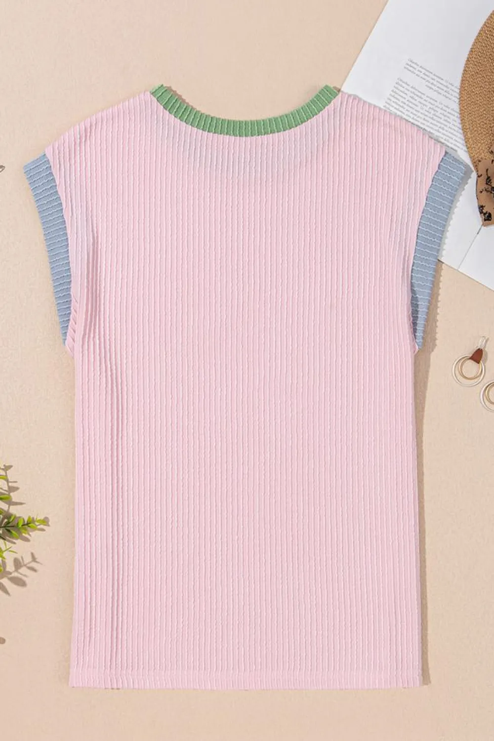 Discount Dear-Lover MAMA Bow Graphic Contrast Trim Cap Sleeve 3D Rib T Shirt Pink