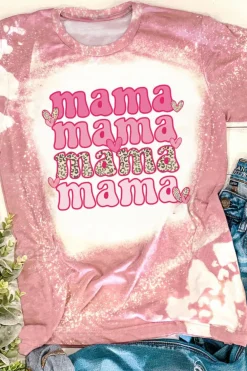 Outlet Dear-Lover Mama Leopard Heart Bleached Graphic T Shirt Pink