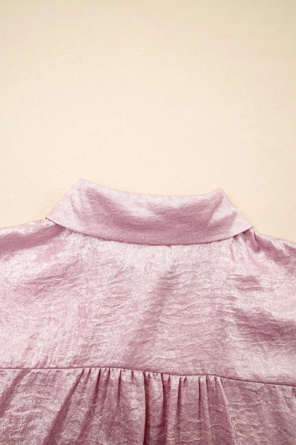 Outlet Dear-Lover Metallic Sheen Short Sleeve Buttoned Front Casual Shirt Pink