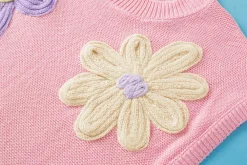 Outlet Dear-Lover Multi Crochet Flower Knit Short Sleeve Sweater Top Pink