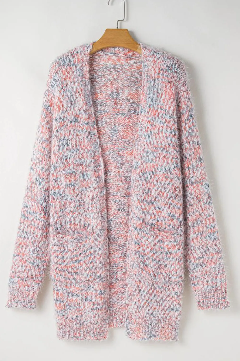 Fashion Dear-Lover Multicolor Confetti Open Front Knit Cardigan Pink