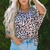 Hot Dear-Lover Multicolor Leopard Print V Neck Oversized Blouse Pink