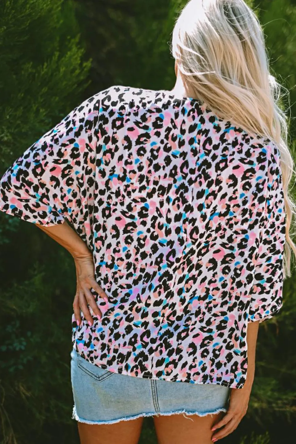 Hot Dear-Lover Multicolor Leopard Print V Neck Oversized Blouse Pink
