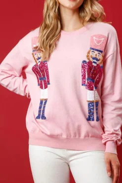 Online Dear-Lover Nutcracker Christmas Crew Neck Sweatshirt Pink