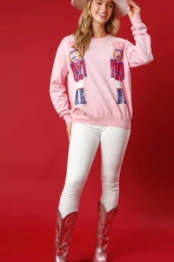 Online Dear-Lover Nutcracker Christmas Crew Neck Sweatshirt Pink