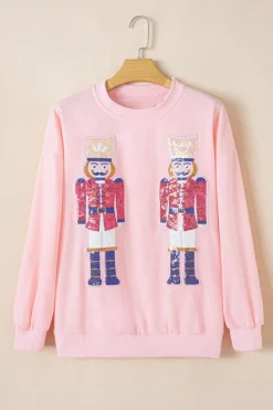 Online Dear-Lover Nutcracker Christmas Crew Neck Sweatshirt Pink