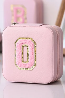 Clearance Dear-Lover O Initial Chenille Jewelry Box with Mirror Pink