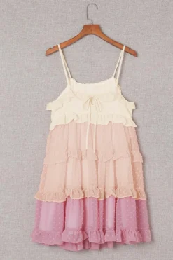 Hot Dear-Lover Ombre Swiss Dot Ruffled Tiered Mini Dress Pink