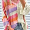 Best Dear-Lover Oversized Colorblock V Neck Hooded Sweater Pink
