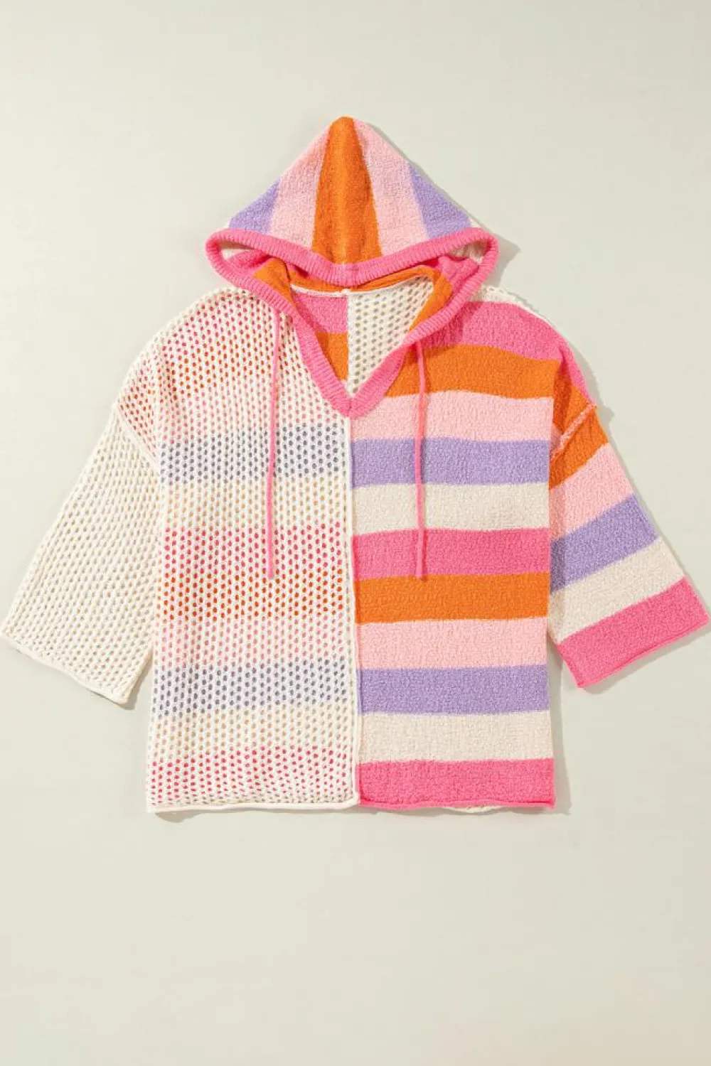 Best Dear-Lover Oversized Colorblock V Neck Hooded Sweater Pink