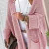 New Dear-Lover Oversized Fold Over Sleeve Open Front Cardigan Pink