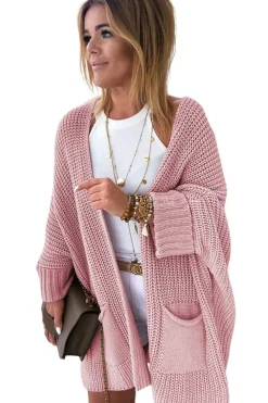 New Dear-Lover Oversized Fold Over Sleeve Open Front Cardigan Pink