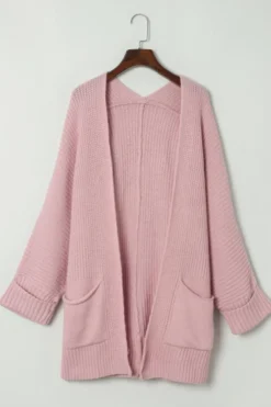 New Dear-Lover Oversized Fold Over Sleeve Open Front Cardigan Pink