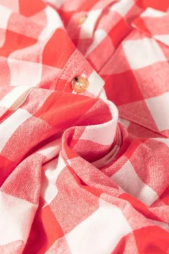Clearance Dear-Lover Oversized Plaid Puff Sleeve Round Hem Shirt Dress Pink