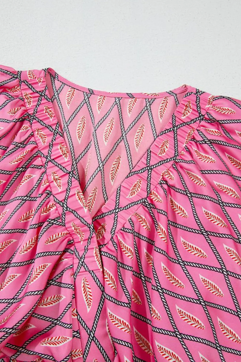 Discount Dear-Lover Paisley Geometric Print V Neck High Waist Romper Pink